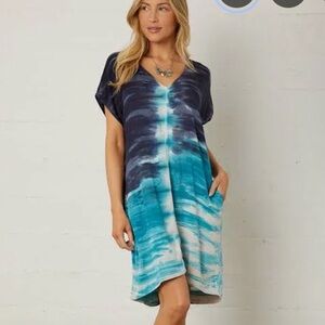River + Sky Blue Navy Tie-Dye V-Neck Mini Dress
